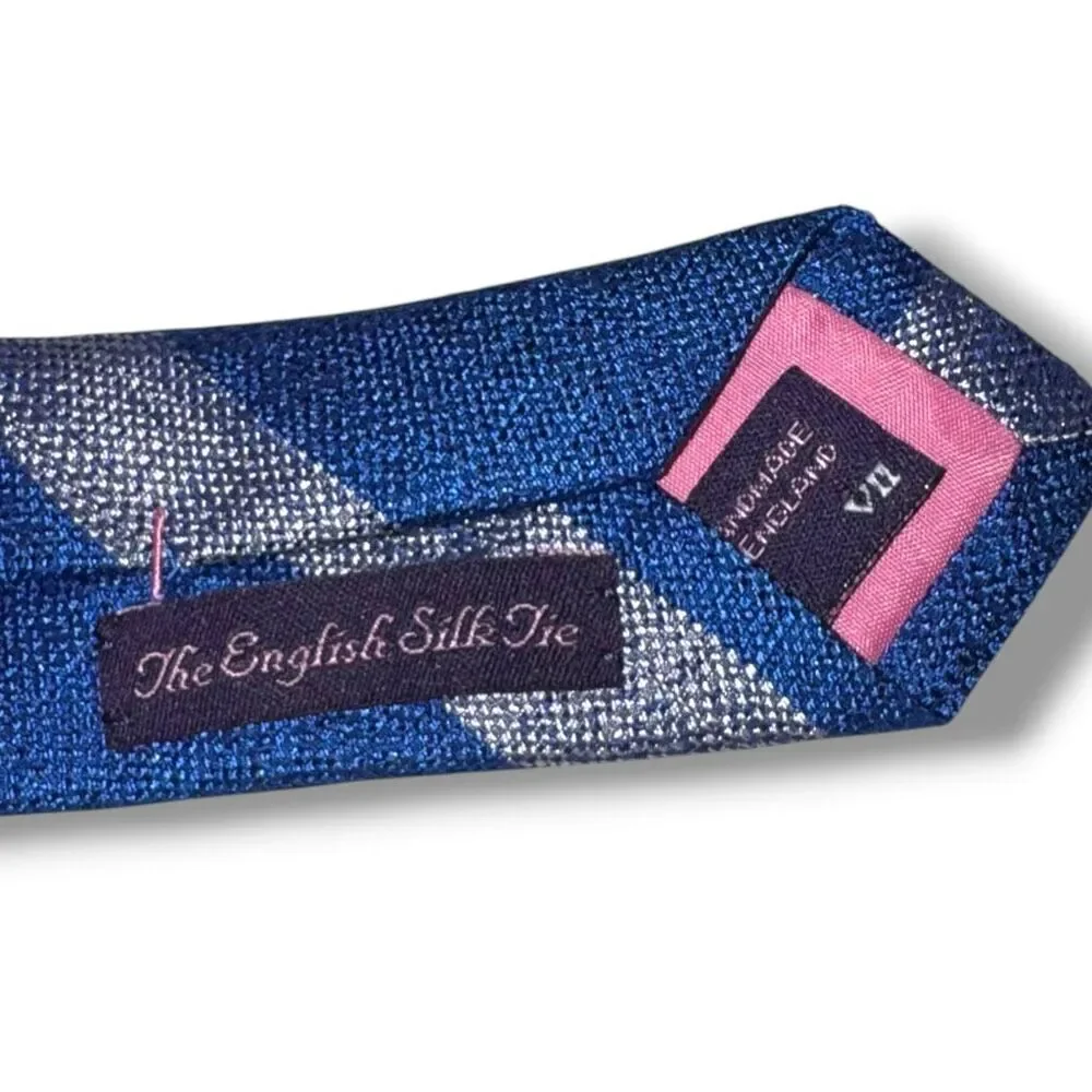 Seaward & Stearn London The English Silk Tie in Royal Blue & Silver Rep Stripes